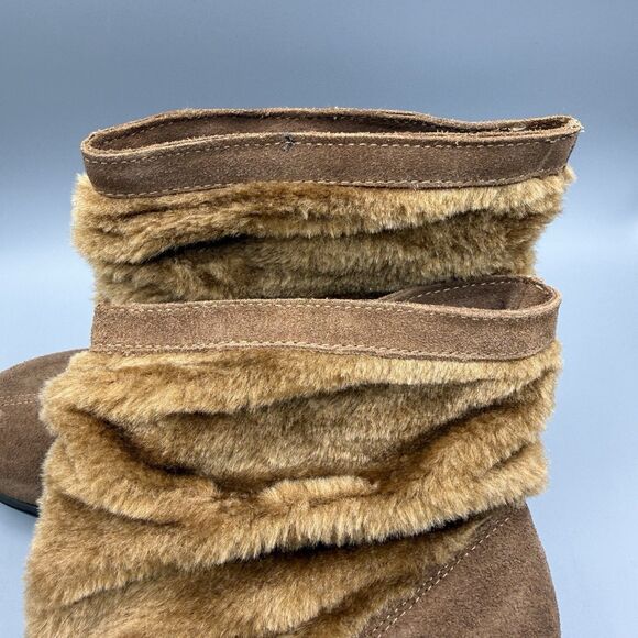 Skechers Leather Boots Womens Faux Fur Platform Ankle Bootie Brown Size 8.5 - Picture 6 of 11